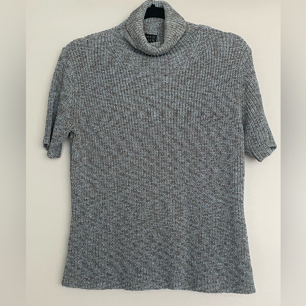 SIGRID OLSEN- space dyed Ribbed short sleeve Turtleneck Sweater, sz M